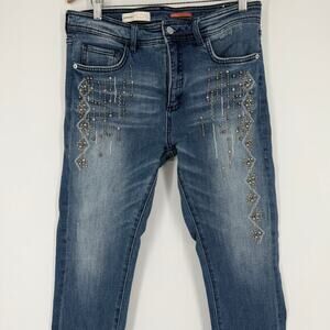 Anthropologie Pilcro Embellished High-Rise Slim Boyfriend Jeans SZ 29 Embroidery
